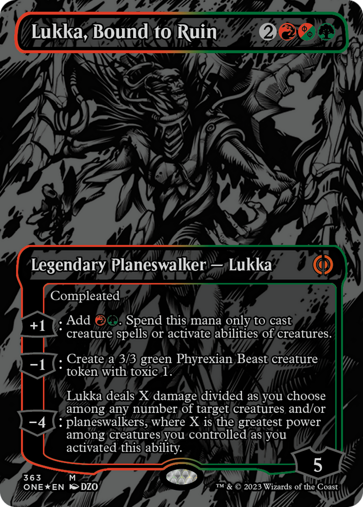 Lukka, Bound to Ruin (Oil Slick Raised Foil) [Phyrexia: All Will Be One] | PLUS EV GAMES 