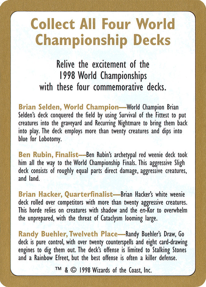 1998 World Championships Ad [World Championship Decks 1998] | PLUS EV GAMES 