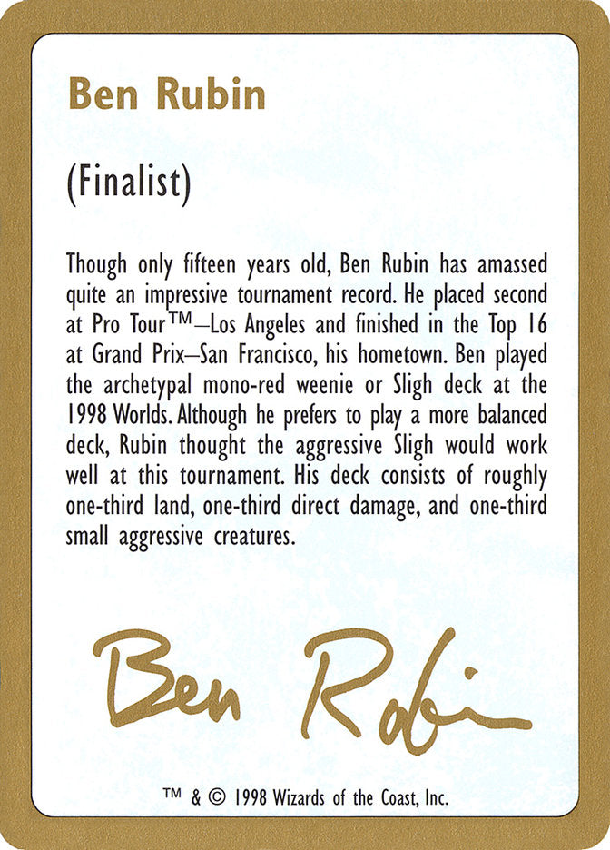 Ben Rubin Bio [World Championship Decks 1998] | PLUS EV GAMES 