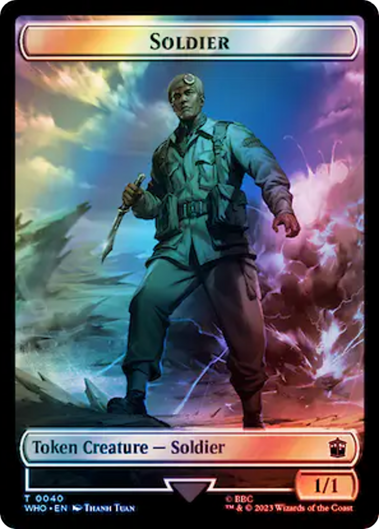 Soldier // Dinosaur Double-Sided Token (Surge Foil) [Doctor Who Tokens] | PLUS EV GAMES 