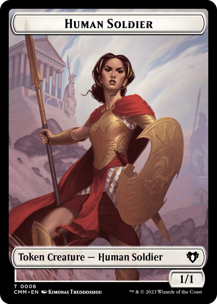 Human Soldier // Dragon (0021) Double-Sided Token [Commander Masters Tokens] | PLUS EV GAMES 