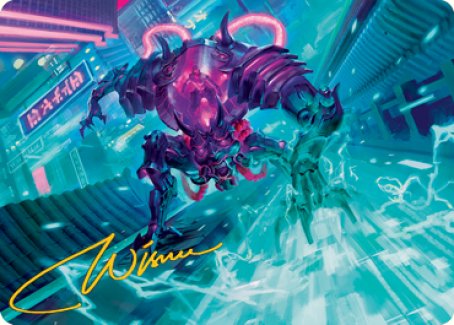 Surgehacker Mech Art Card (Gold-Stamped Signature) [Kamigawa: Neon Dynasty Art Series] | PLUS EV GAMES 