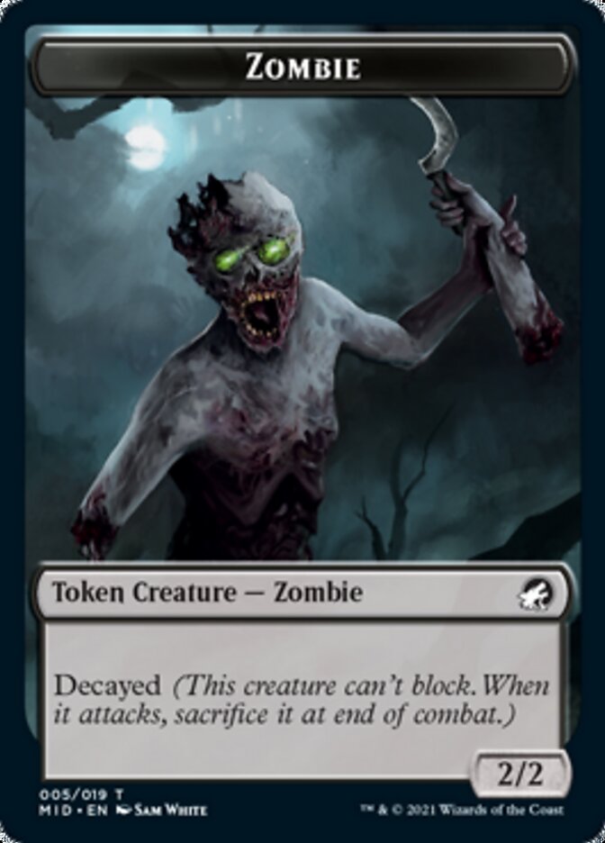 Zombie (005) // Wrenn and Seven Emblem Double-sided Token [Innistrad: Midnight Hunt Tokens] | PLUS EV GAMES 