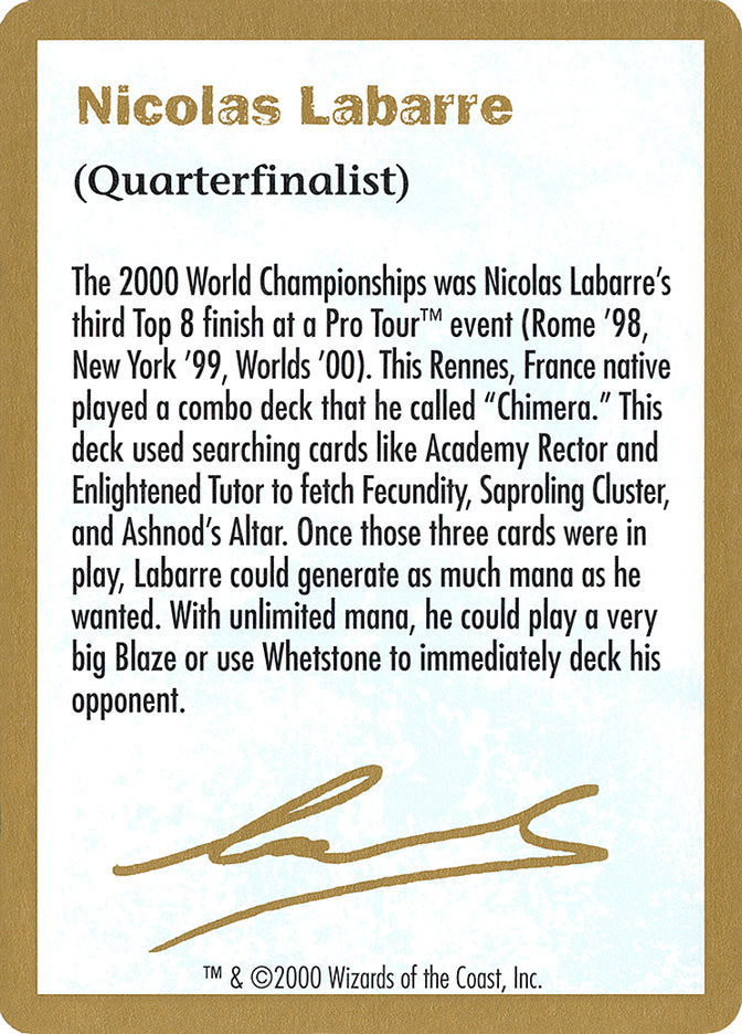 Nicolas Labarre Bio [World Championship Decks 2000] | PLUS EV GAMES 