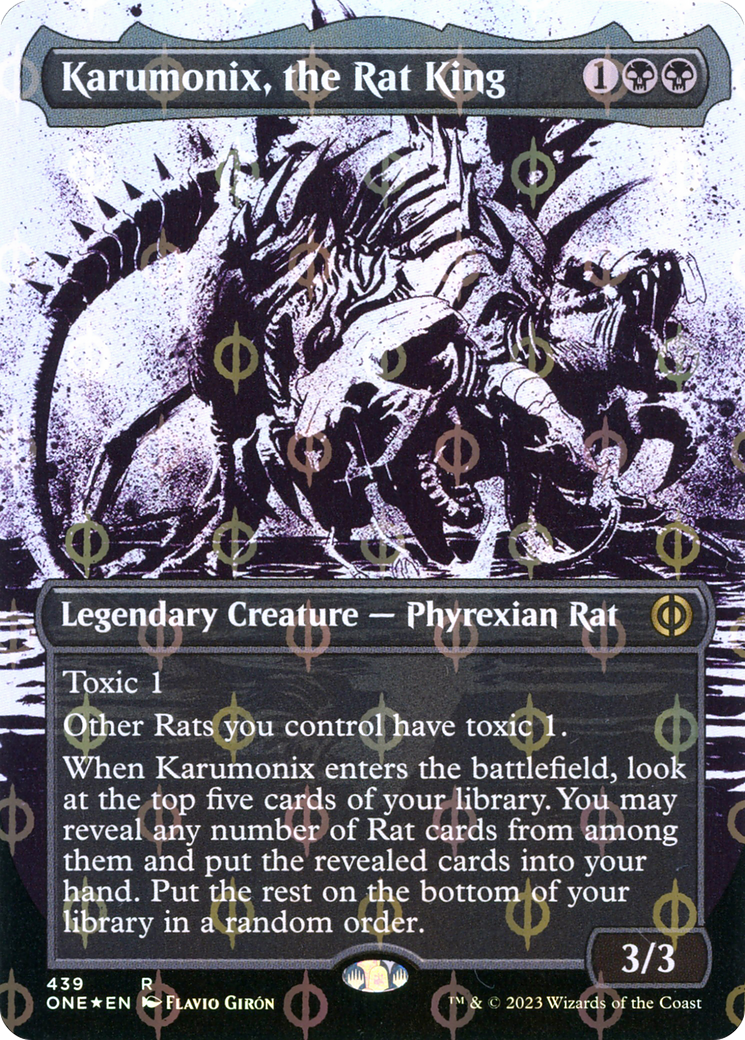 Karumonix, the Rat King (Borderless Ichor Step-and-Compleat Foil) [Phyrexia: All Will Be One] | PLUS EV GAMES 