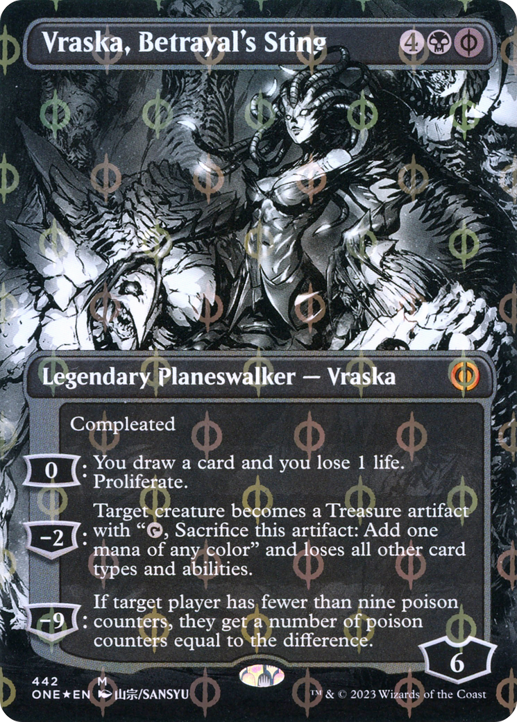 Vraska, Betrayal's Sting (Borderless Manga Step-and-Compleat Foil) [Phyrexia: All Will Be One] | PLUS EV GAMES 