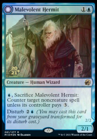 Malevolent Hermit // Benevolent Geist [Innistrad: Midnight Hunt Prerelease Promos] | PLUS EV GAMES 