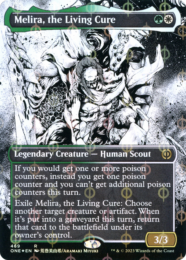 Melira, the Living Cure (Borderless Manga Step-and-Compleat Foil) [Phyrexia: All Will Be One] | PLUS EV GAMES 