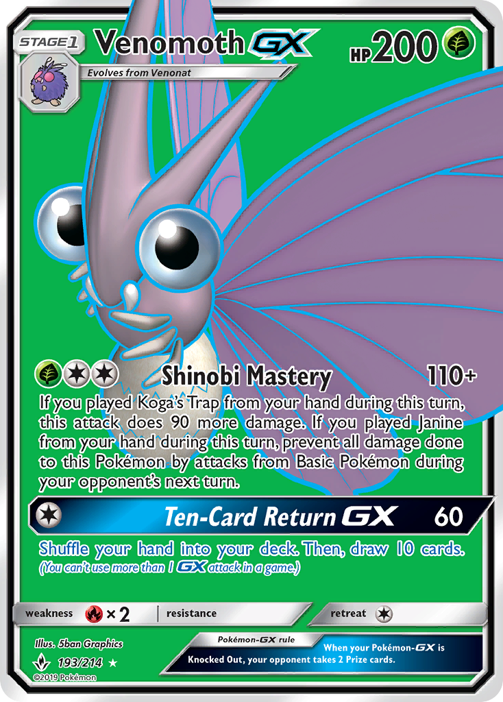 Venomoth GX (193/214) [Sun & Moon: Unbroken Bonds] | PLUS EV GAMES 