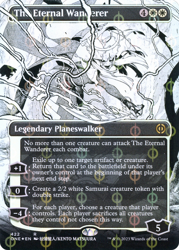 The Eternal Wanderer (Borderless Manga Step-and-Compleat Foil) [Phyrexia: All Will Be One] | PLUS EV GAMES 