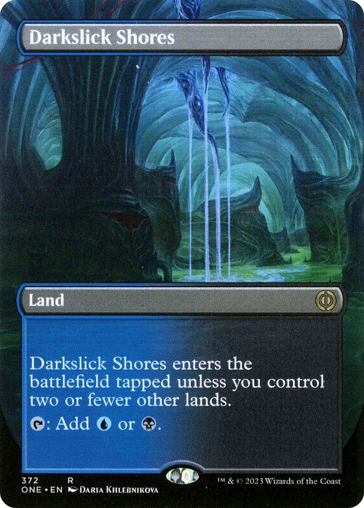 Darkslick Shores (Borderless Alternate Art) [Phyrexia: All Will Be One] | PLUS EV GAMES 