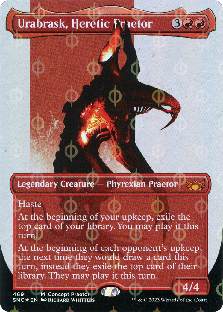 Urabrask, Heretic Praetor (Borderless Concept Praetors Step-and-Compleat Foil) [Phyrexia: All Will Be One] | PLUS EV GAMES 