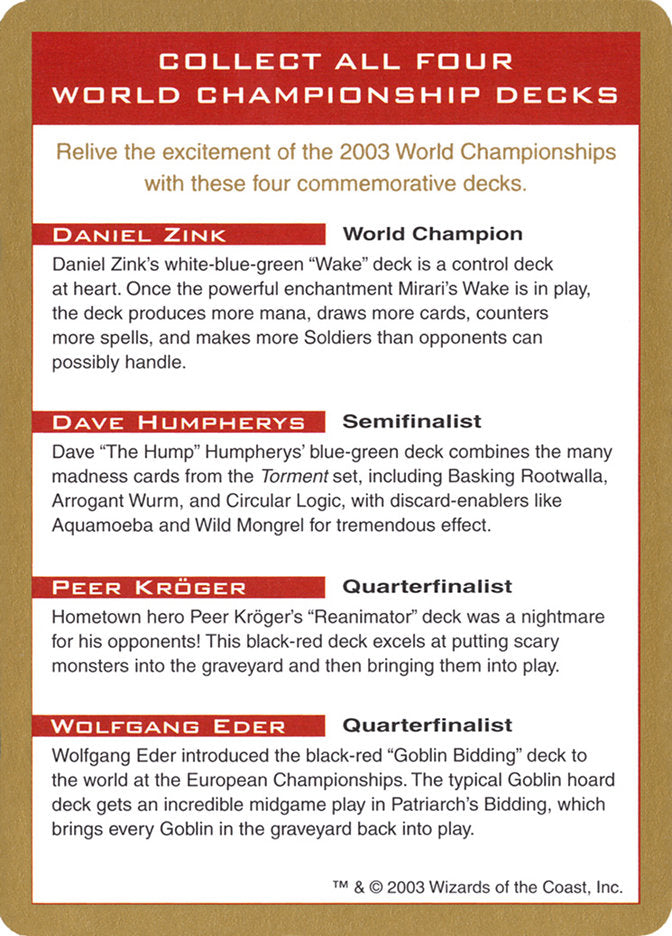 2003 World Championships Ad [World Championship Decks 2003] | PLUS EV GAMES 