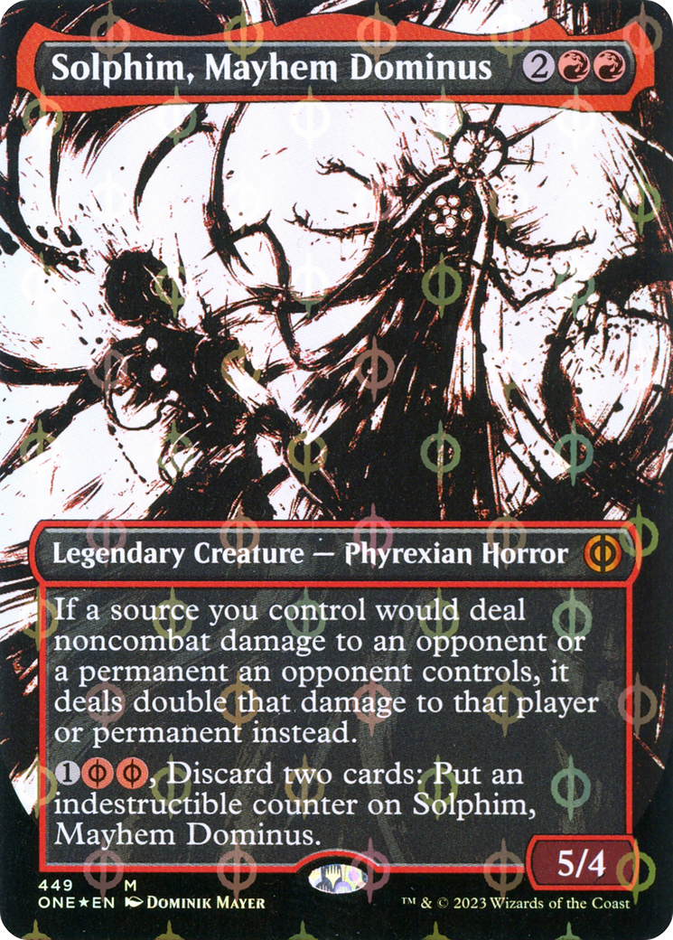 Solphim, Mayhem Dominus (Borderless Ichor Step-and-Compleat Foil) [Phyrexia: All Will Be One] | PLUS EV GAMES 