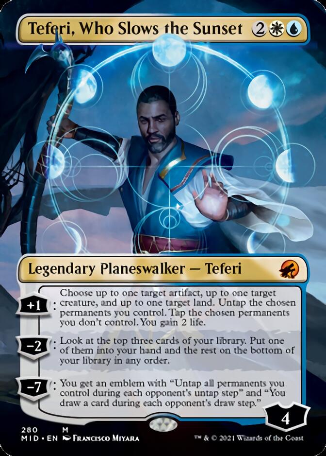 Teferi, Who Slows the Sunset (Borderless) [Innistrad: Midnight Hunt] | PLUS EV GAMES 