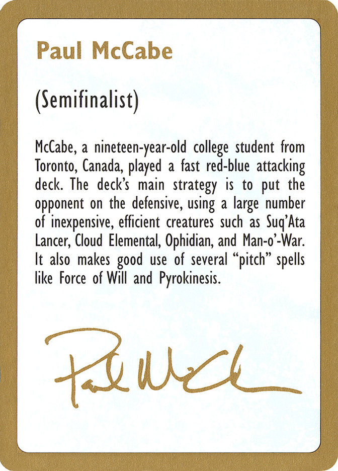 Paul McCabe Bio [World Championship Decks 1997] | PLUS EV GAMES 