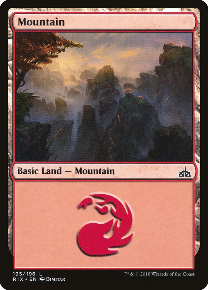 Mountain (195) [Rivals of Ixalan] | PLUS EV GAMES 