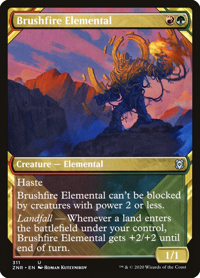 Brushfire Elemental (Showcase) [Zendikar Rising Extended Art] | PLUS EV GAMES 