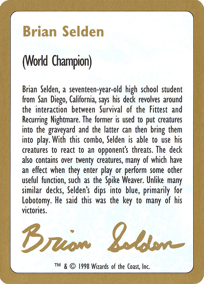 Brian Selden Bio [World Championship Decks 1998] | PLUS EV GAMES 