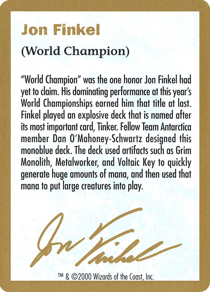 Jon Finkel Bio [World Championship Decks 2000] | PLUS EV GAMES 